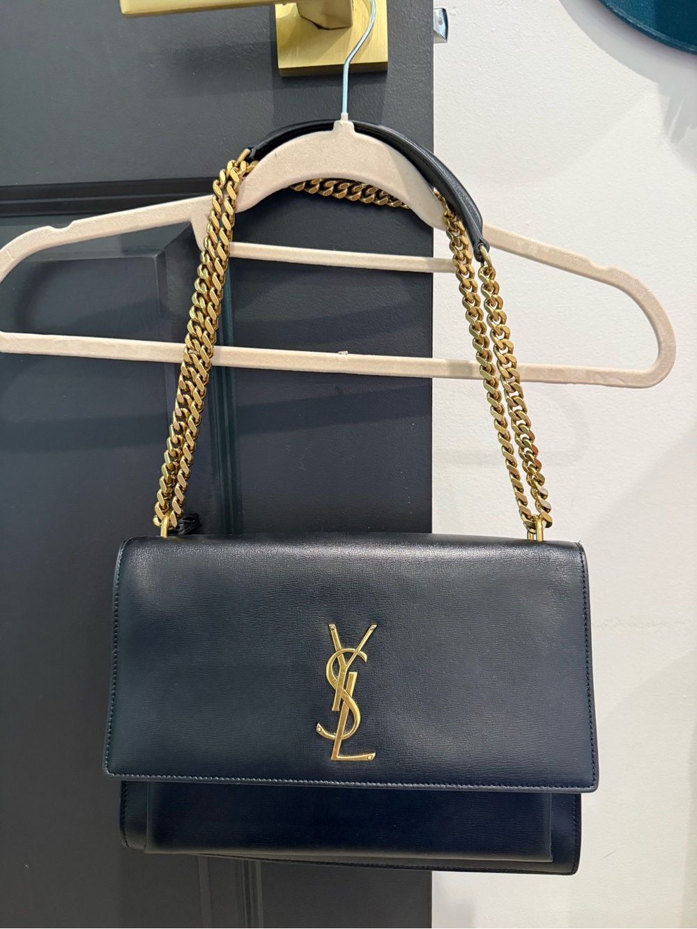 Saint Laurent Kate Medium Black Leather Chain Shoulder Bag with Gold Hardware